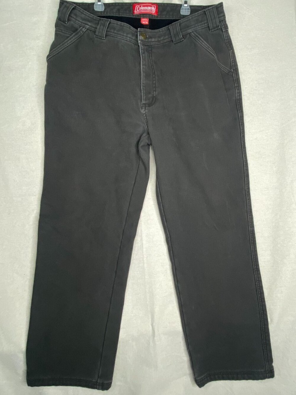 Coleman Mens Fleece Lined Bonded Carpenter Utility Pants 34x30 Gray